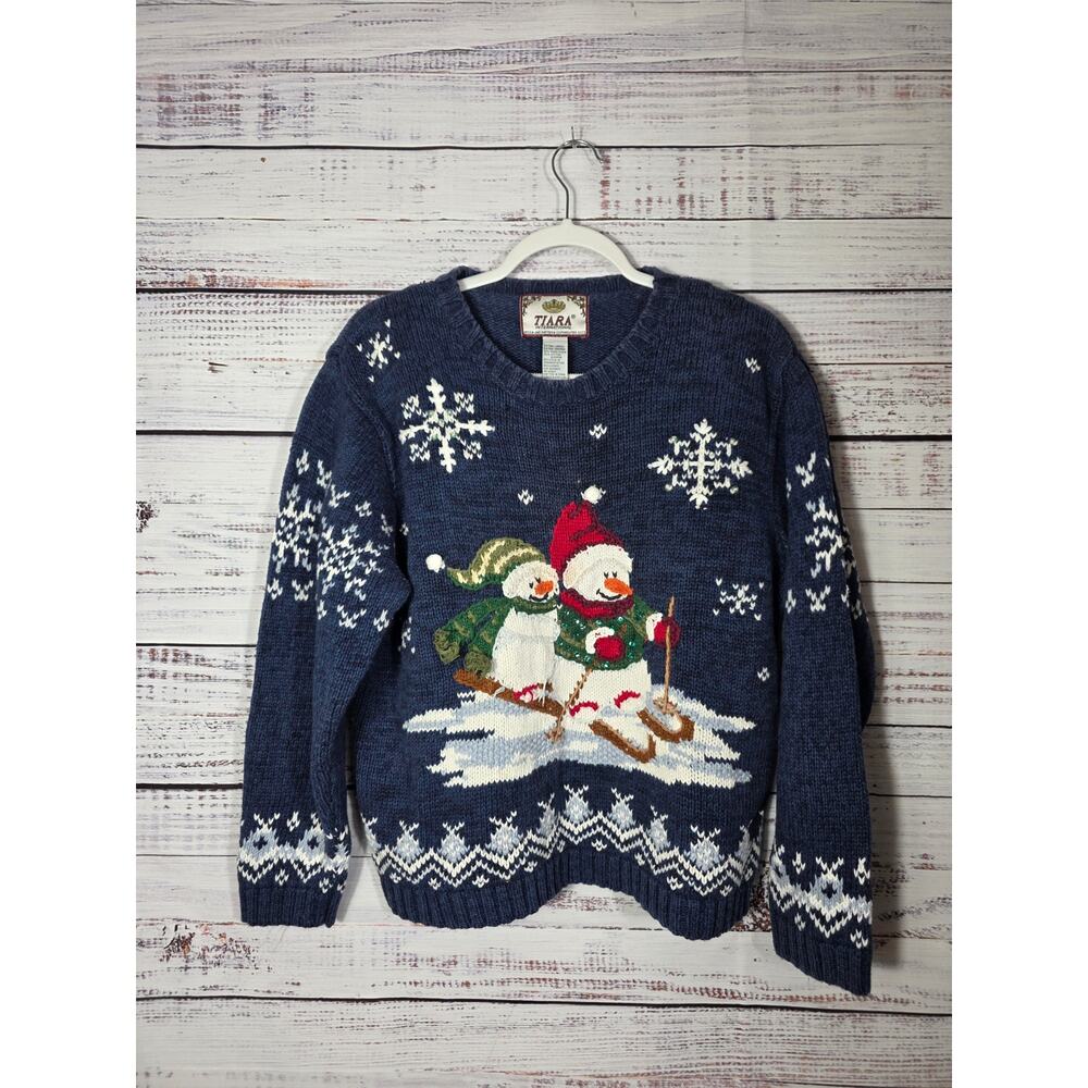 Vintage Tiara International Snowman Ski Christmas Sweater XL 2003